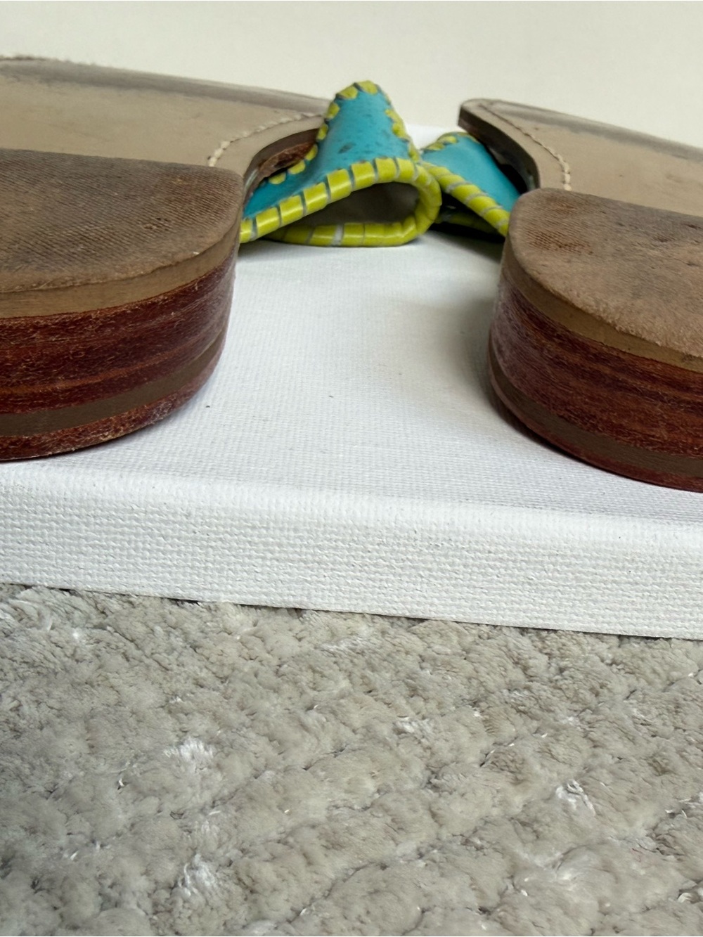 Jack Rogers Turquoise with Lime Trim Leather Thong Sandals - Picture 3 of 3
